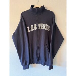 Mens Teemax Las Vegas Full Zip Mock Neck Sweatshirt XXL Navy Blue Fleece